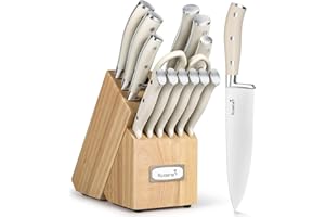 Kuisine Chef Knife Set,High Carbon Stainless Steel Ultra Sharp Blade Ergonomic Handle,Kitchen Knife Block Set with Built-in S