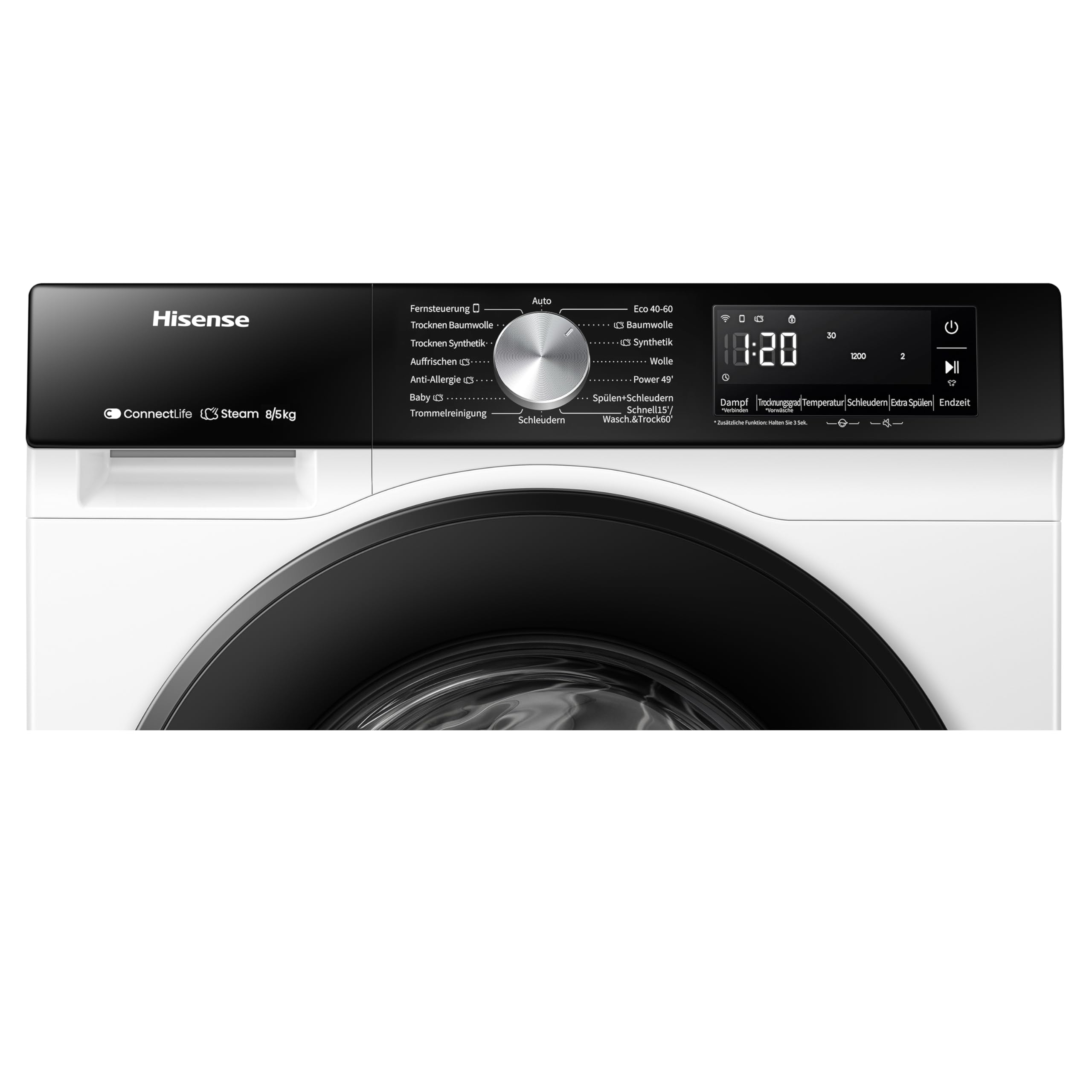 Hisense WD3S8043BW3 Waschtrockner/ConnectLife /16 Programme /8 KG, 54 Liter /1400 U/min/Dampffunktion/JetWash/Anti-Allergie Program/Auto Program/Eco Wash/Steam RefreshWeiß 7