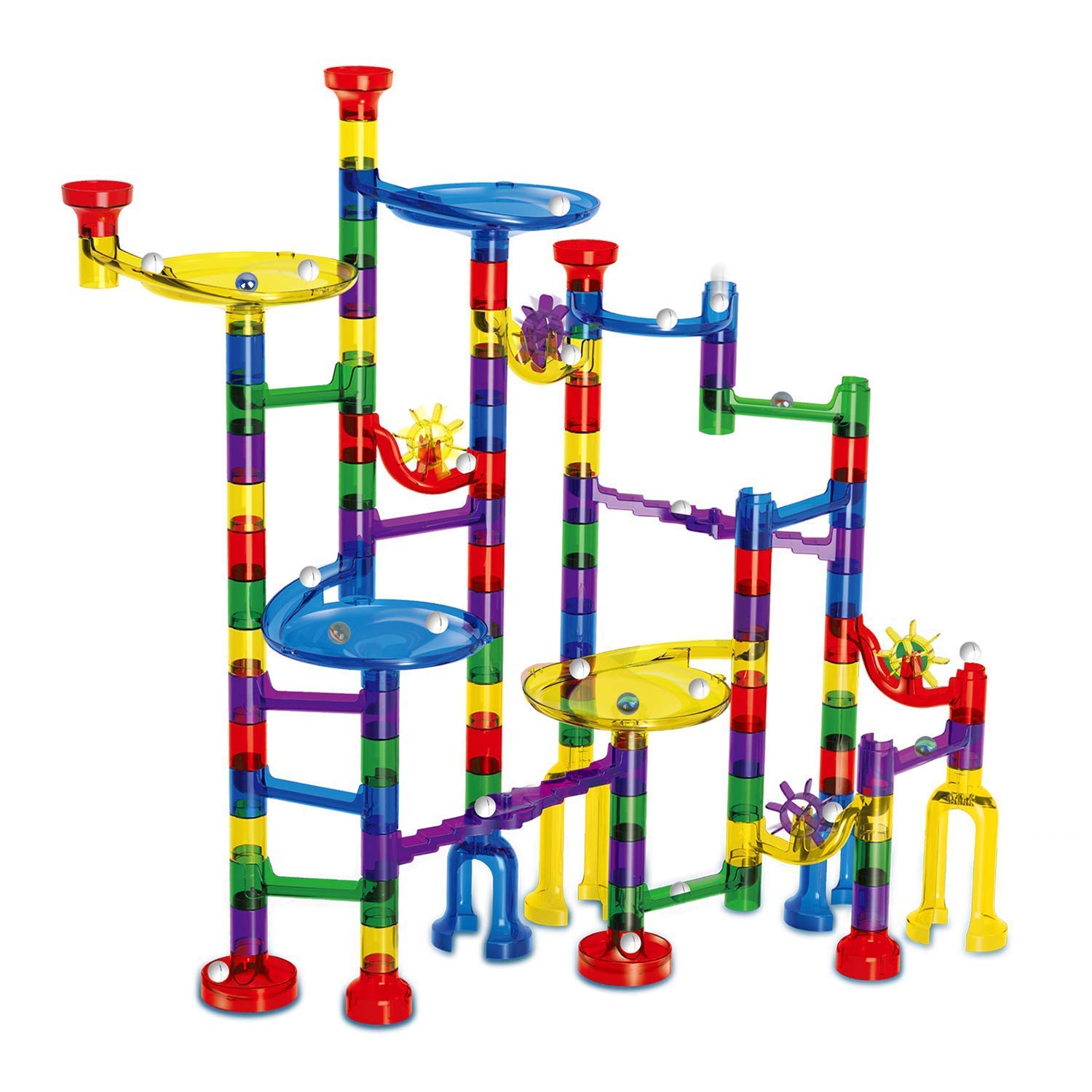 Marble Run - 127 Pcs Marble Race Track Educational Building Blocks Set Construction Stem Learning Toys Marble Maze Game for Kids 4 5 6 7 8 9 + Year Old Boys Girls (122 Marbulous Pieces + 5 Glass Marbles)