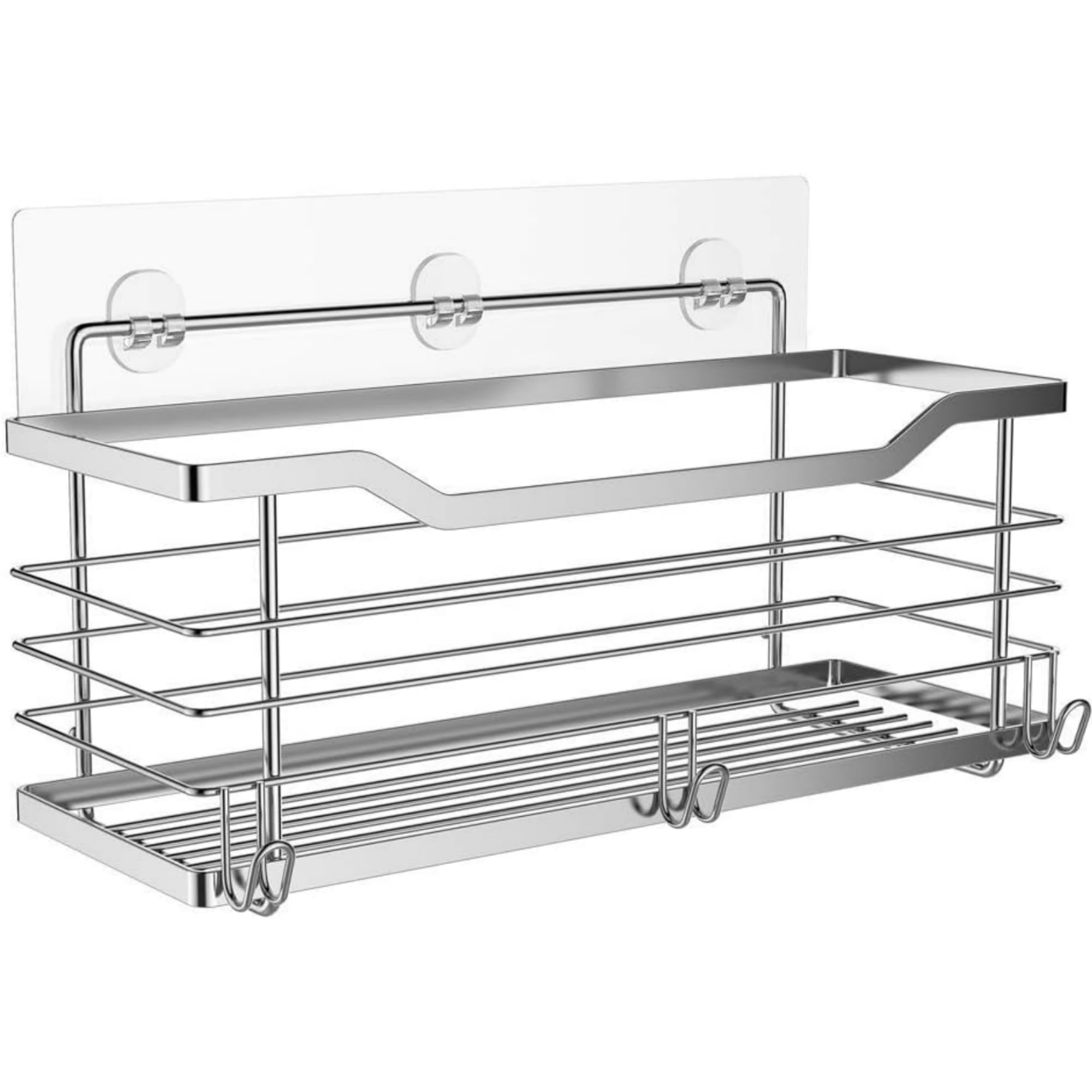 Oriware Adhesive Shower Caddy Organiser Basket Bathroom Shelf Storage Wall Mounted SUS304 Stainless Steel No Drilling