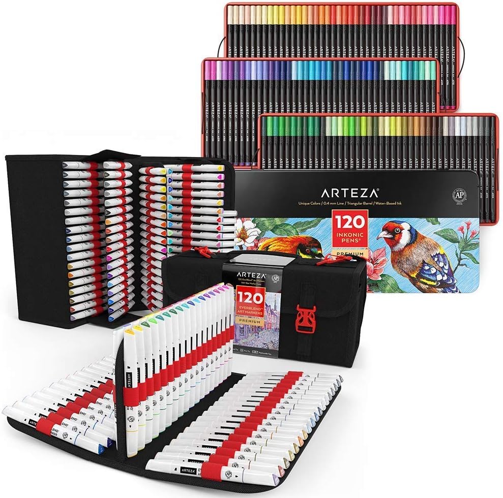 Arteza Art Markers and Fineliner Pens Bundle for Drawing