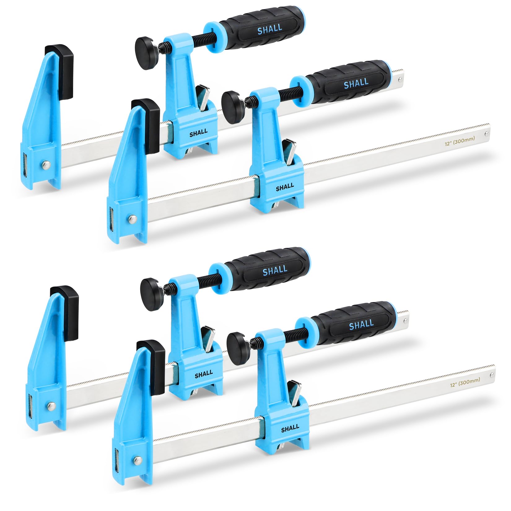 SHALL 12-Inch(30.48cm) Steel Bar Clamps Set, 4-Pack Medium-Duty Quick-Release F Clamps, 600 Lbs Load Limit for Woodworking, Metal Working, DIY and Crafts