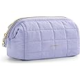 BAGSMART Makeup Bag Cosmetic Bag Wide Open, Purple, M, Wide-open Travel Makeup Bag With Puffy Padded and Rectangular Quilted