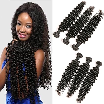 Brazilian Deep Wave Human Hair Extension 3 Bundles 9a Curly Weave