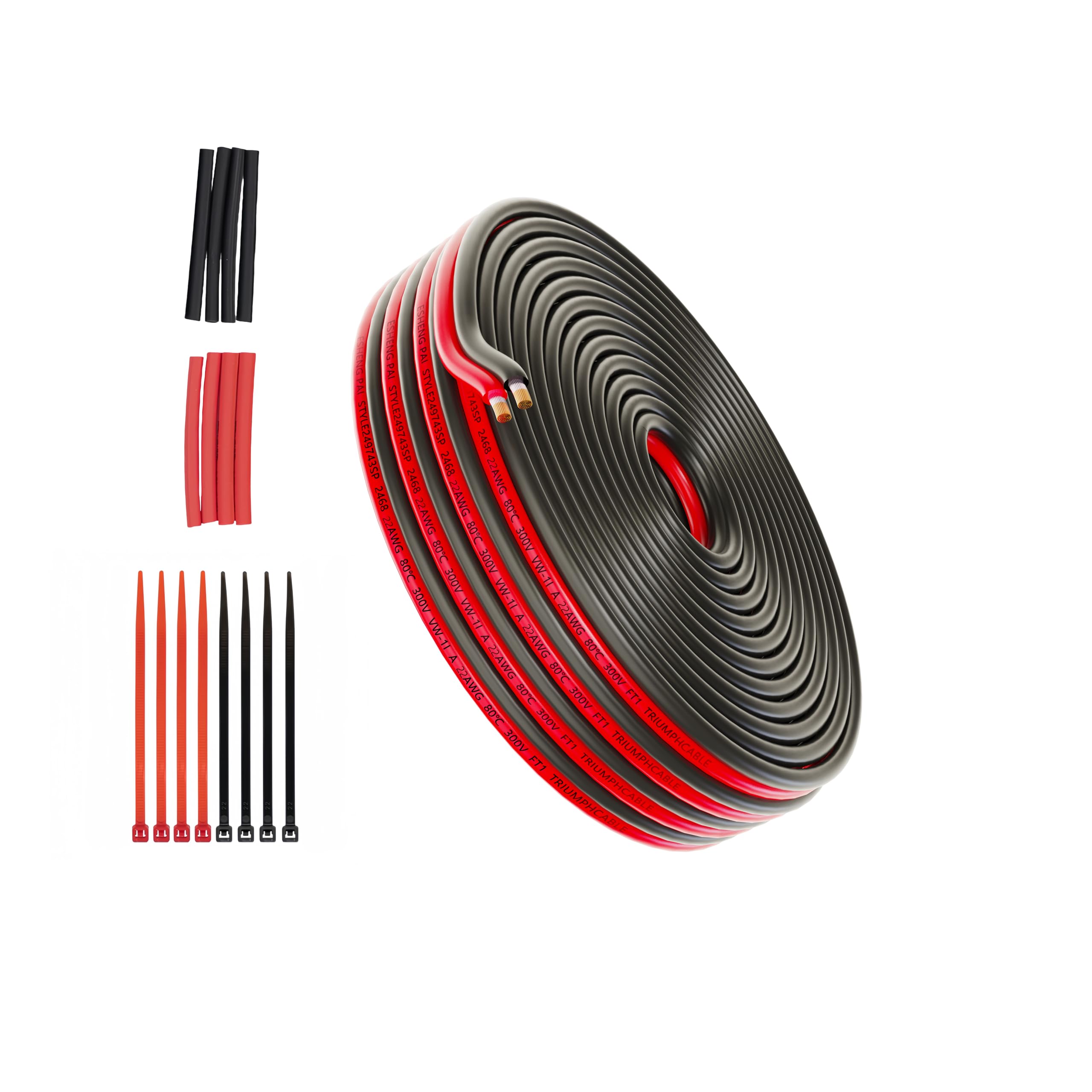 Piwaal 20AWG Electrical Wire Spool 0.42mm² 25ft Each 20 Gauge 2 Conductor Parallel Wire (Red 7.62M Black 7.62M) Hook Up Oxygen Free Stranded Tinned Copper Cable for LED Strip/Bulbs/Lamps