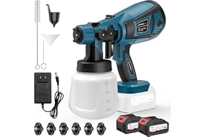 AVCNUJ Paint Sprayer, 650W Cordless with 2 X 4.0mAh 21V Battery, 6 Nozzles & 3 Spray Modes, 1000ml Container, Copper Motor Paint Sprayer Gun for House Painting Fence Cabinets Wall