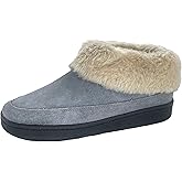 Clarks Womens Slipper Suede Ankle Bootie JMH1883 -Plush Faux Fur Collar and Lining - Indoor Outdoor House Slippers For Women (9 M US, Pewter)