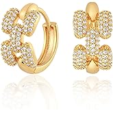 GUEMER Gold Huggie Hoop Earrings 14K Gold Plated Dainty Chunky Thick Hoop Diamond Cubic Zriconia Inlay Sleeper Tiny Delicate Boho Beach Simple Hypoallergenic Jewelry Gift for Her