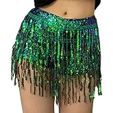 Yollmart Women's Sequins Tassel Skirts Shorts Booty Dance Festival Bottoms