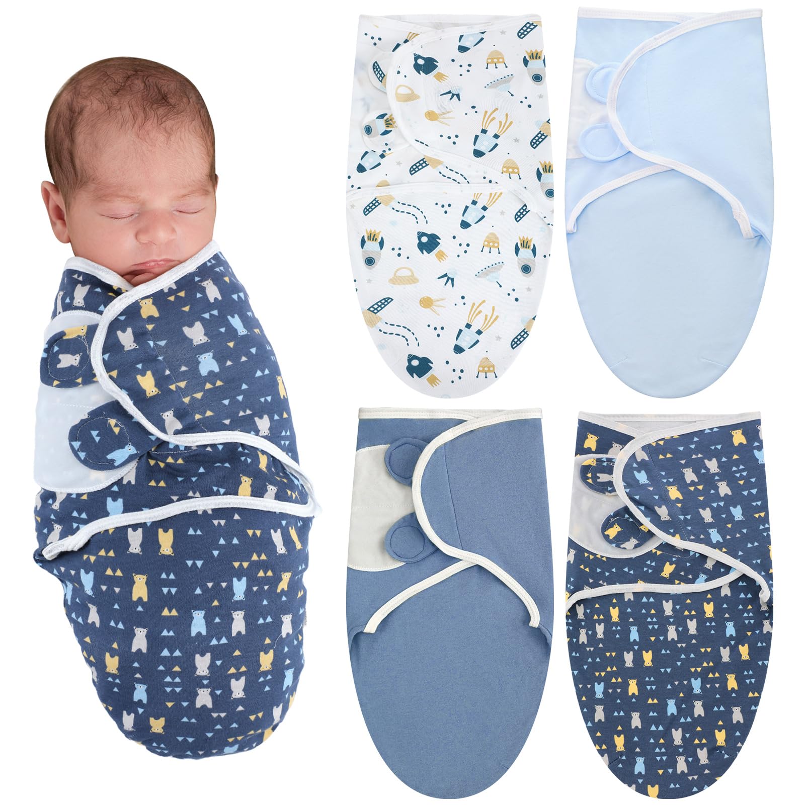 Photo 1 of Newwiee 4 Pcs Preemie Baby Swaddle Wrap Adjustable Cotton Preemie Swaddle Blanket for Newborn Boys Girls(Bear Style,Fit for Preemies)