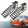 Hydraulic Car Ramp 10000lbs 5T Hydraulic Ramp with Hydraulic Jack Auto Car Truck Service Ramp Hydraulic Lift Car Ramps Heavy Duty Steel Car Ramp, 2-Pack, Black