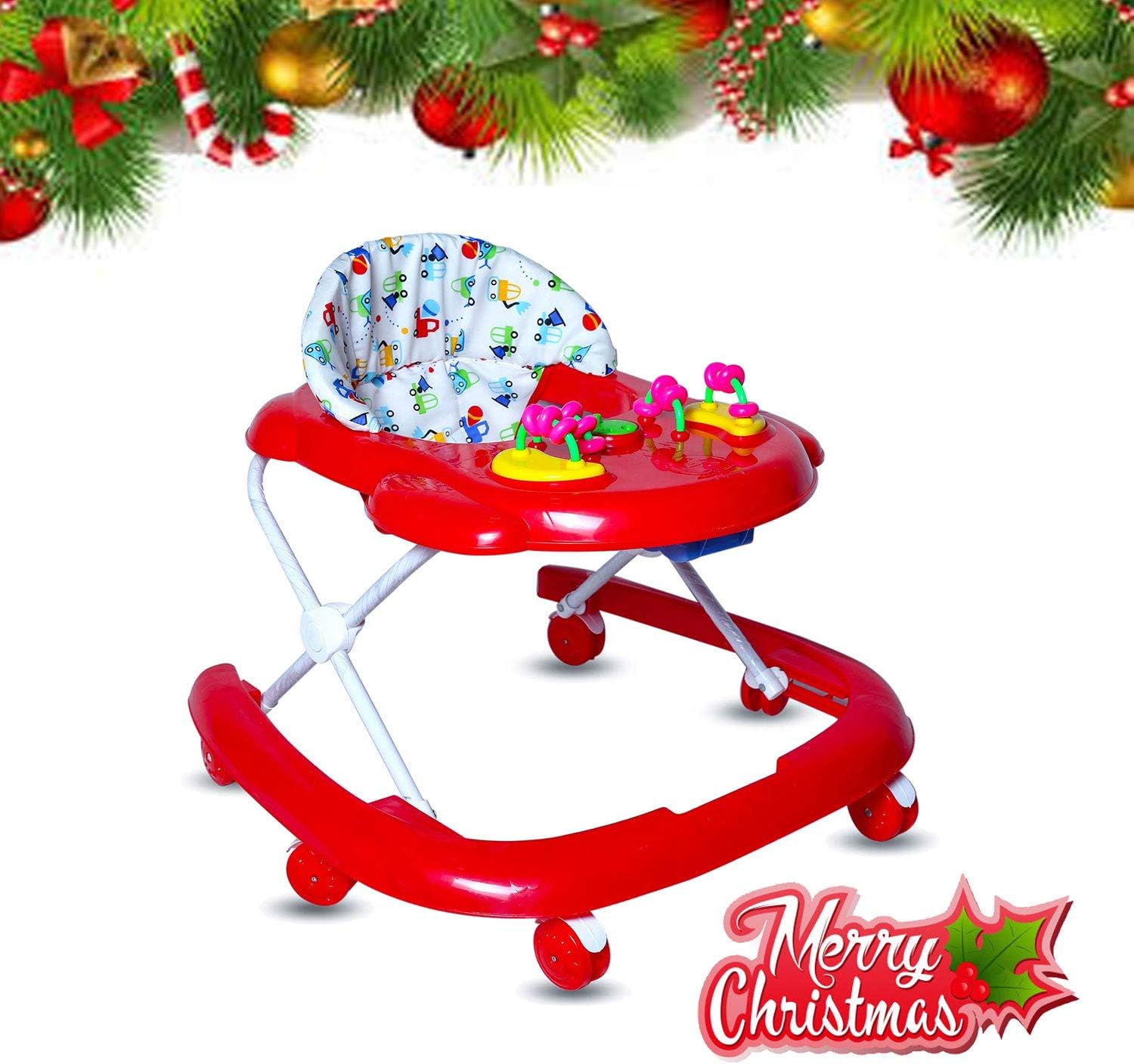 GoodLuck Baybee Galaxy Round Baby Walker for Kids with 3 Position Height Adjustable Kids Walker,Fun Toys & Activities for Babies/Childs (6 Months to 2 Years) (Red)