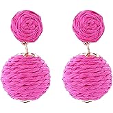 Statement Raffia Earrings for Women Ball Geometric Lantern Ratten Drop Earrings Palm Bohemian Dangle Earrings Summer Tropical Beach Jewelry
