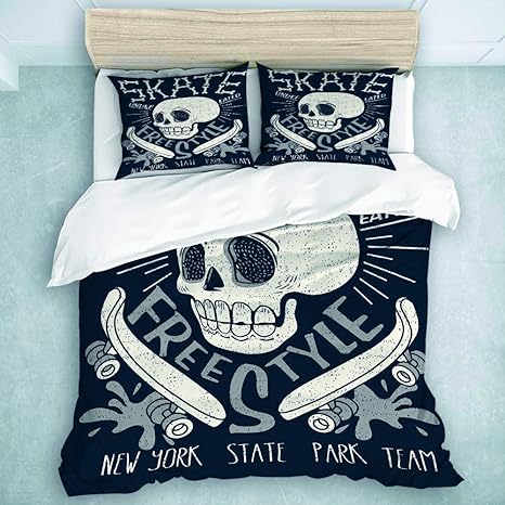 Amazon Vamix 布団カバー シングル 3点セット クールなスケートボードスカルデザインスケーターボード音楽グラフィックスケートボーン キャラクター ベッド用 掛け布団 枕 カバー 洋式 和式兼用ダブル 190 X 210cm 寝具カバーセット オンライン通販