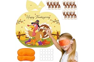 JUESMOS Thanksgiving Pin The Tail on Turkey Game Family Fun Thanksgiving Activity Poster Fall Thanks Giving Party Activities Favor Friendsgiving Games with 24 Turkey Tail Stickers