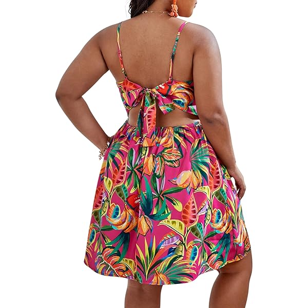Women's Sexy Strappy Front Bow Tie Floral Midi Summer Dress