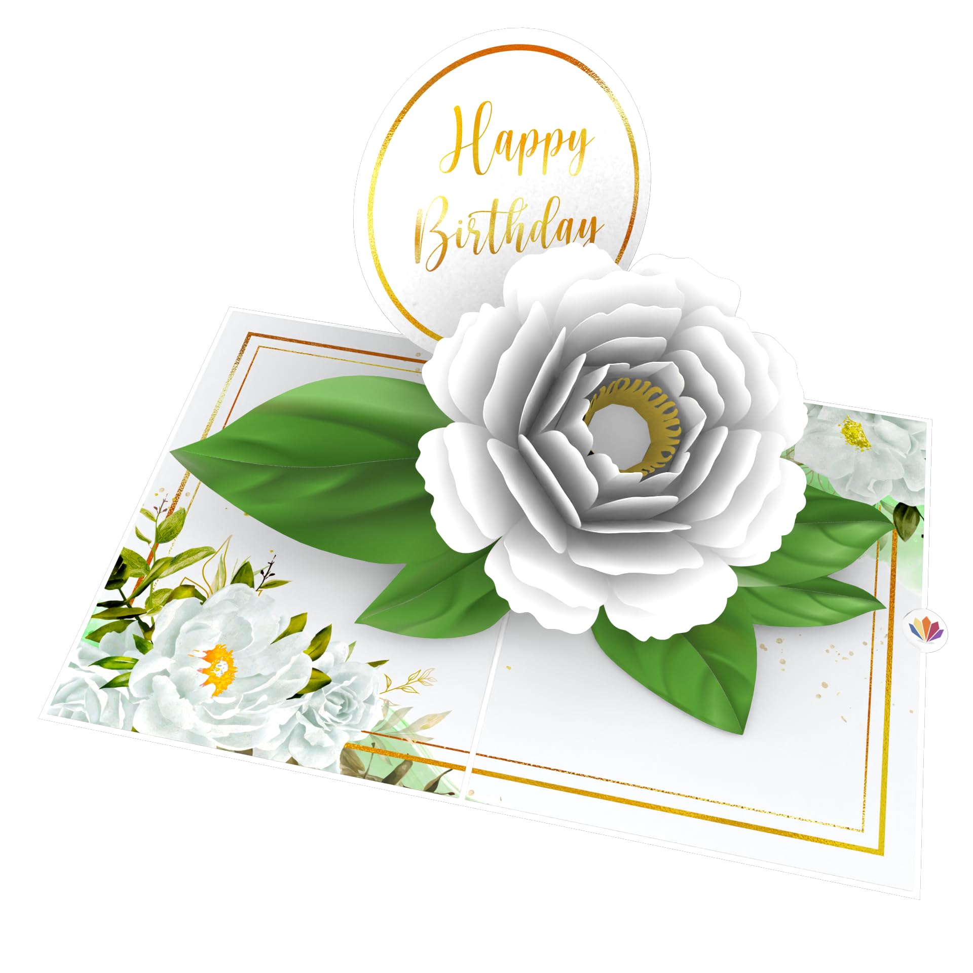 LIMAH® Happy Birthday Pop-up 3D Geburtstagskarte zum Geburtstag für Frau, Freundin, Oma - kombinierbar mit einem Gutschein, Geschenk, oder Blumenstrauß - Motiv. Weiße Blumen mit grüner Deko 2