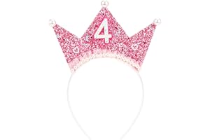 Vovii Pink Birthday Girl Headband Princess Crown with Pearl for 4 Year Old Girl Birthday Decorations