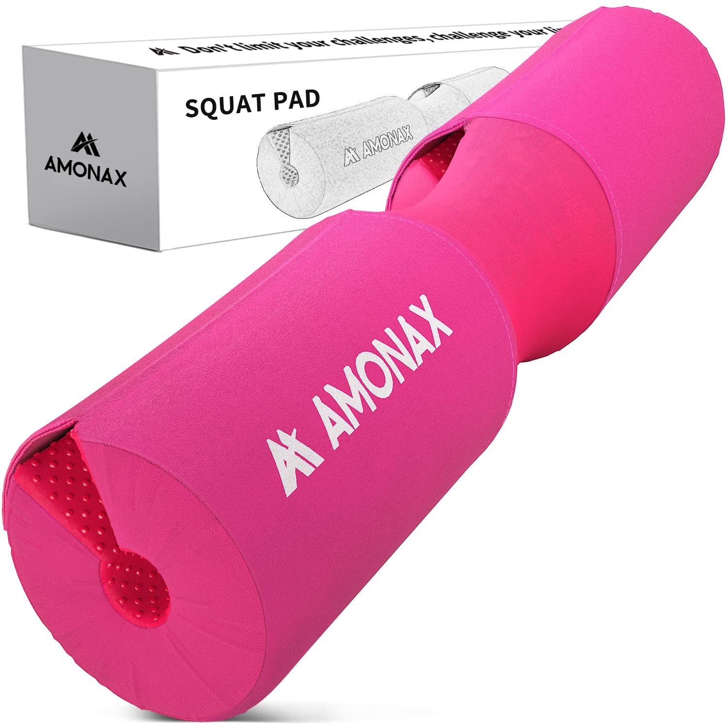 Amonax Barbell Squat Pad, Extra Thick Foam Padding for Neck & Shoulder Support, Heavy Duty Gym Fitness Workout Cover for Women Hip Thrusts, Weight Lifting and Heavy Squats (Pink - Cotton)