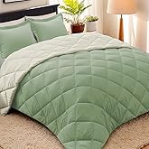 HIG 3pc Sage Green Twin/Twin XL Comforter Set - All Season Reversible Down Alternative Comforter with Sham - Quilted Duvet Insert with Corner Tabs - Diamond Stitched Blanket - Breathable, Soft, Fluffy