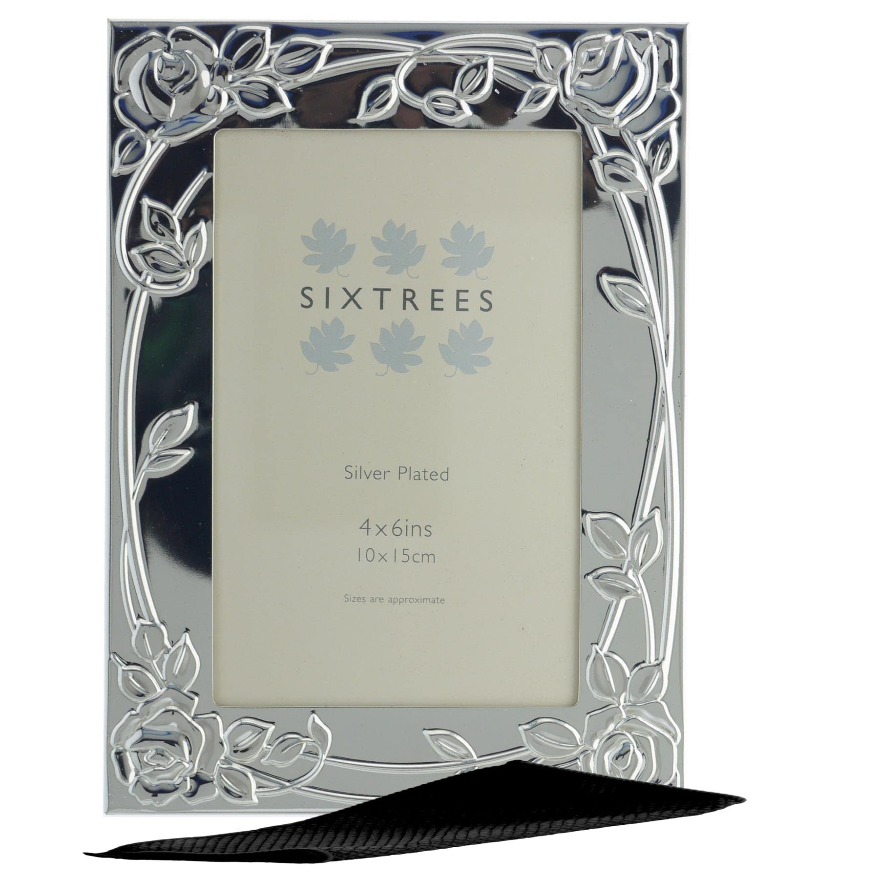 Sixtrees 6-339-46 Selby Silver Plated 6x4 inch Photo Frame featuring Roses. Complete with Microfibre Polishing Cloth. — image 1