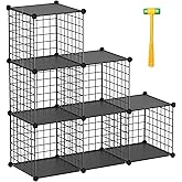 TUMUCUTE Wire Cube Storage Organizer, Metal Storage Shelves Bookshelf, Stackable Modular Closet Organizer for Bedroom Living Room, Office,Storage Shelves(6-Cube,Black)