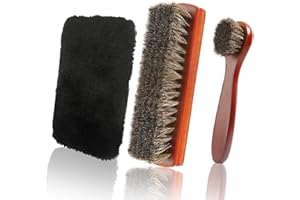 3-Piece Shoe Brush Set Horsehair Leather Cleaning Boot Polish Essential Footwear Care Toolkit Ergonomic Handle Gentle Effecti