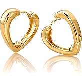 Caralon Heart Shaped Huggie Hoops with CZ for Women - Small Gold & Silver Heart Hoop Earrings, Chunky Love Hoops, Hypoallergenic with Fade-Resistant Plating