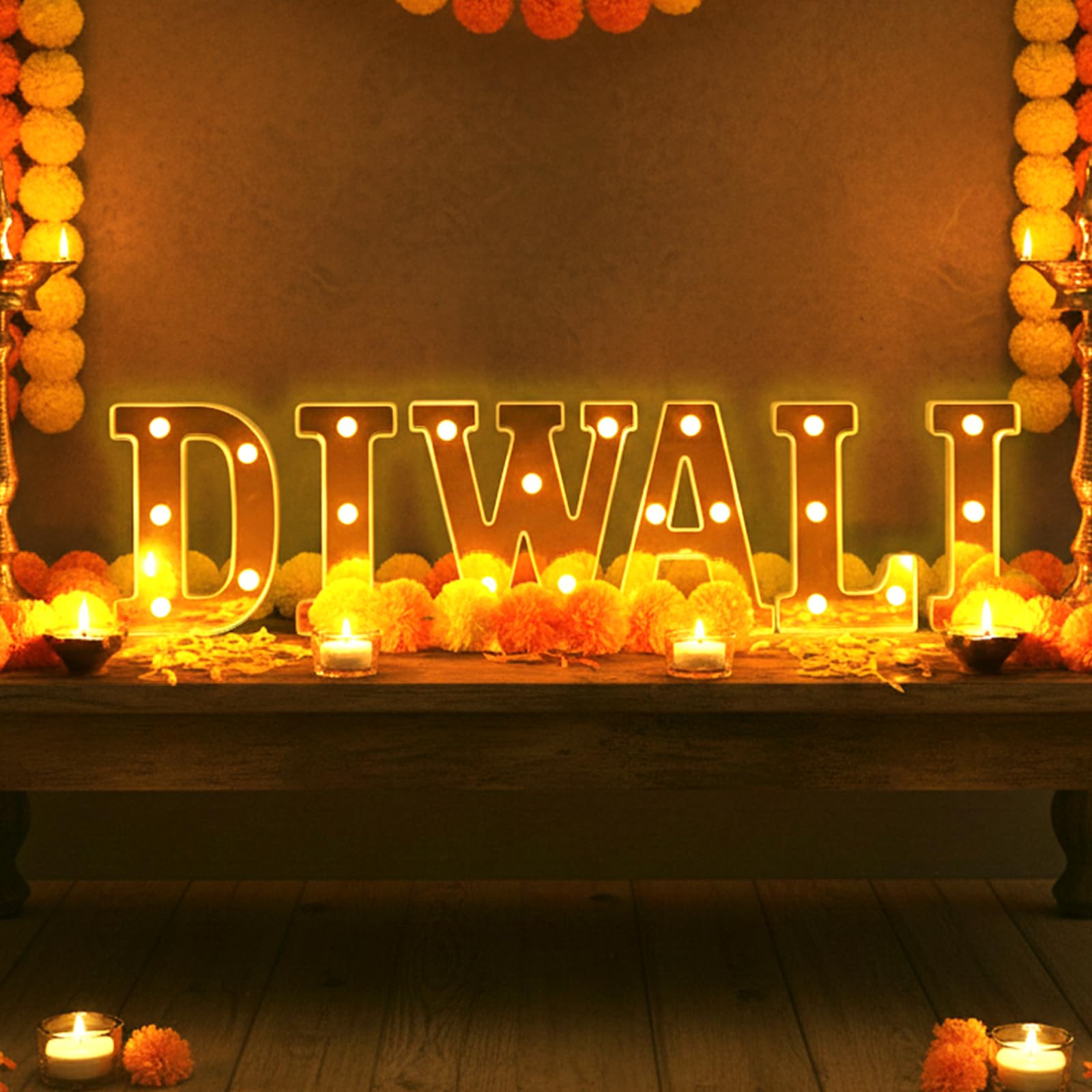 Photo 1 of 6 Pcs Diwali Light up Letters, 6.3 Inch Diwali Marquee Letters Sign with Gold Finish, Warm White Diwali Letter Lights, Battery Operated Diwali Light Letters Sign for Home Diwali Decorations