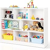 Costzon 3-Shelf Bookcase for Kids, Wooden Toy Storage Organizer for Books Toys, 8-Section Freestanding Classroom Daycare Montessori Bookshelf for Preschool, Home Playroom & Kindergarten (White)
