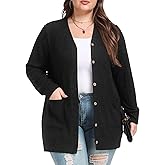 OLRIK Women Plus Size Cardigan Open Front Button Down Sweater Lightweight Jacket with Pockets Fall Winter Outfits