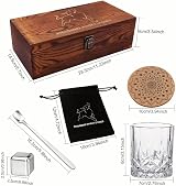 AYAOQIANG Whiskey Gift Set 2 Glasses Stones Coasters Wood Box</80 chars view 3