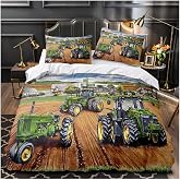 Boys Tractor Printed Bedding Set Construction Cars Pattern Comforter Cover Heavy Machinery Vehicles Duvet Cover Children Tractor Quilt Cover Home Textiles (US Queen,3)