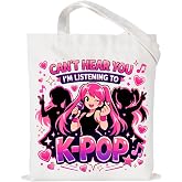 Kpop Tote Bag for Women Girls K-Pop Fans Teen Girls Gifts Trendy Stuff 2026 | Christmas Stocking Stuffers For Kpop Music Fans Young Women Korean-Pop Demon Kawaii Canvas Tote Bag for Kpop Album Collectors