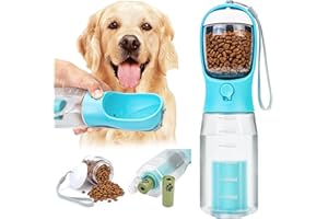 Xylitic Dog Water Bottle Portable 3 in 1, 20oz Pet Travel Water Bottle with Food Container, Poop Bags, Double Leak Proof Dog Water Bottle Dispenser for Walking, Outdoor, Hiking, BPA-Free