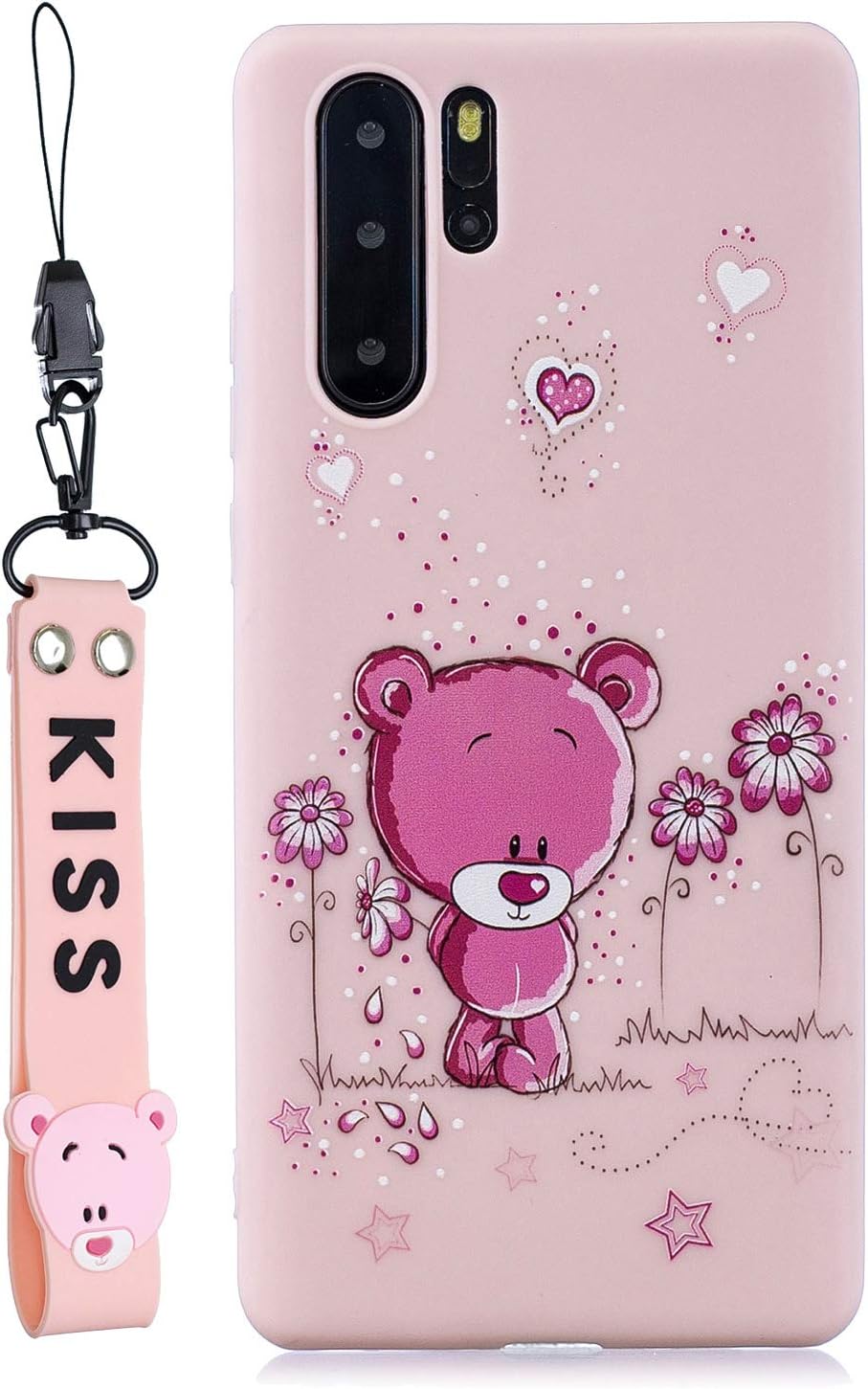 HopMore compatible with Case Samsung Galaxy Note 10 Plus/Pro Silicone with Cute Lanyard Panda for Girls Women Boys, Soft Gel Shockproof Protective Cover Slim Thin Rubber - Pink Bear