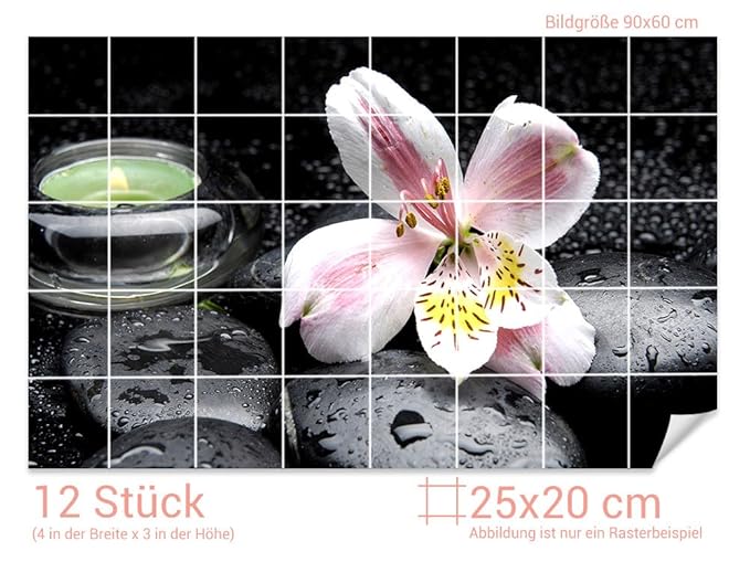 Graz Design 761354_25x20_60 Fliesenaufkleber Steine und Lilie | Bad-Fliesen mit Fliesenbildern überkleben (Fliesenmaß: 25x20c