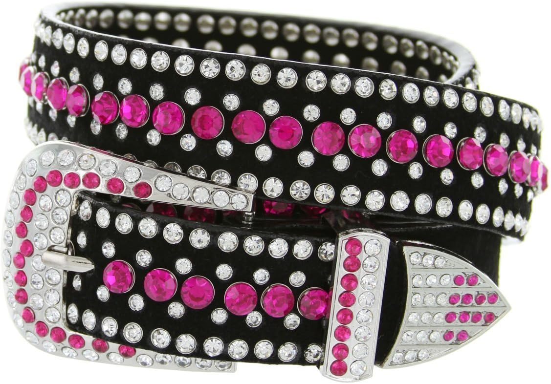 Hagora Men's Shiny 2 Color Zirconia Rivets 1-1/4" Wide 3 Piece Metal Buckle Belt