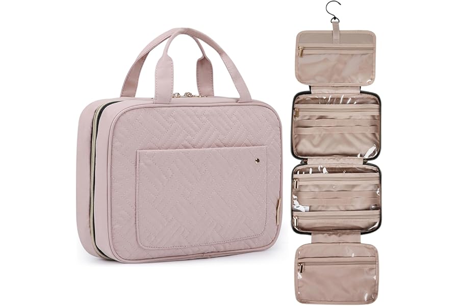 BAGSMART Large Toiletry Bag Travel Bag with Hanging Hook, Water-resistant Makeup Cosmetic Bag Travel Organizer for Accessories, Shampoo, Full Sized Container, Toiletries