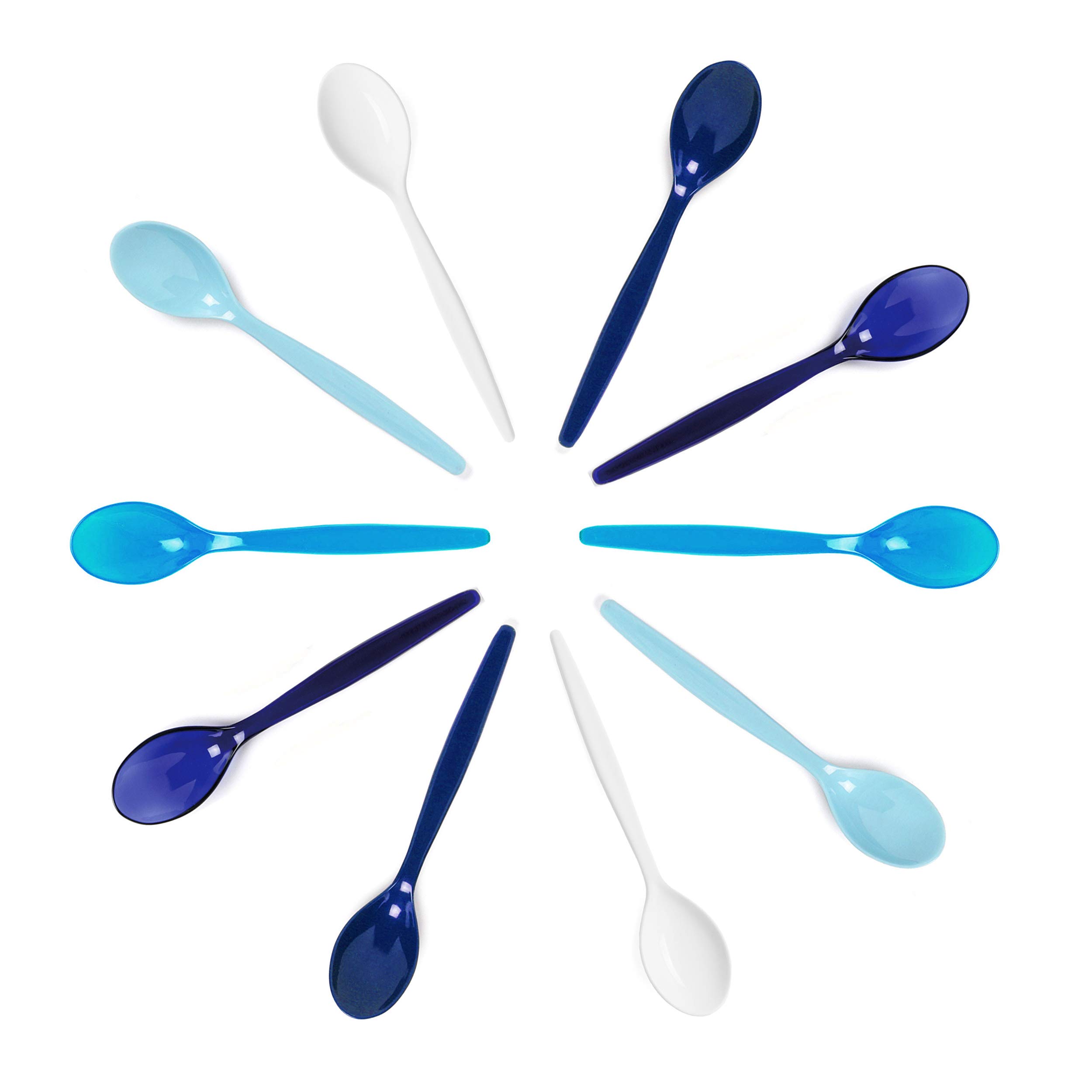 Harfield White & Blue Teaspoons Reusable Set of 10 Virtually Unbreakable Polycarbonate Plastic