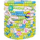 QRH Easter Beaded Stretch Bracelets for Women Rabbit Flower Egg Layered Bohemian Easter Friendship Bracelet