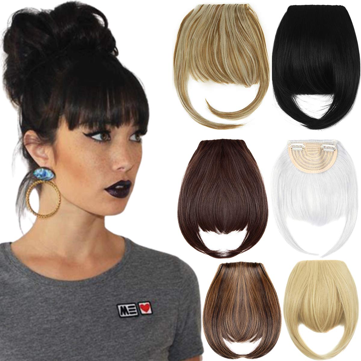 Clip in Bangs Hair Extensions 8" Thick Full Neat Bangs Fringe Hair Extension One Piece Clip on Front Bangs Hairpiece