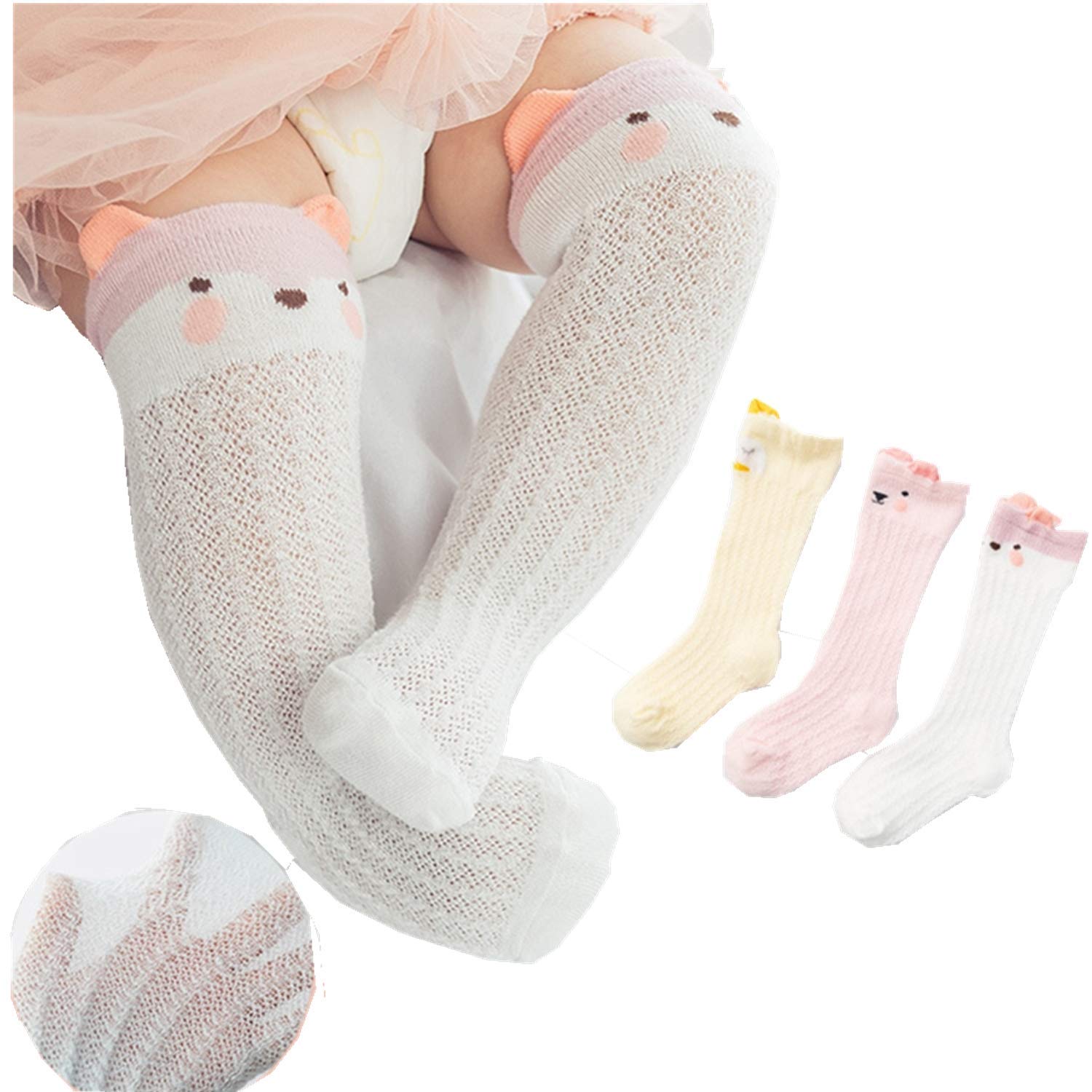 Babywear Outlet 3 Pairs Newborn Baby Mesh Combed Cotton Long Tube Socks (10-13cm, 1-3 Years)