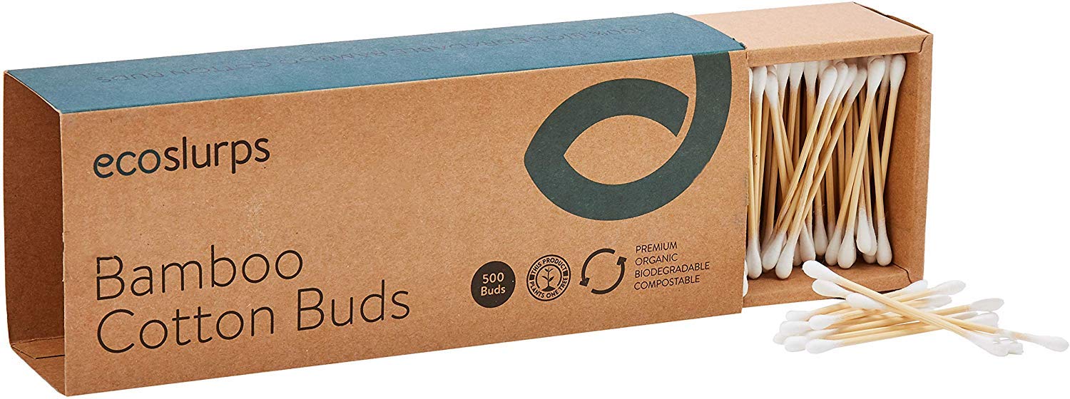 EcoSlurps 500 Bamboo Cotton Buds - Large Family Box of Biodegradable Cotton Swabs