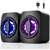 OFFSIR Computer Speakers,RGB PC Speakers, USB Powered 3.5mm Aux Speaker for Desktop, PC, Laptop, Tablet - Small Computer Speakers | Clear Sound &amp; 7-Color Dynamic Lighting