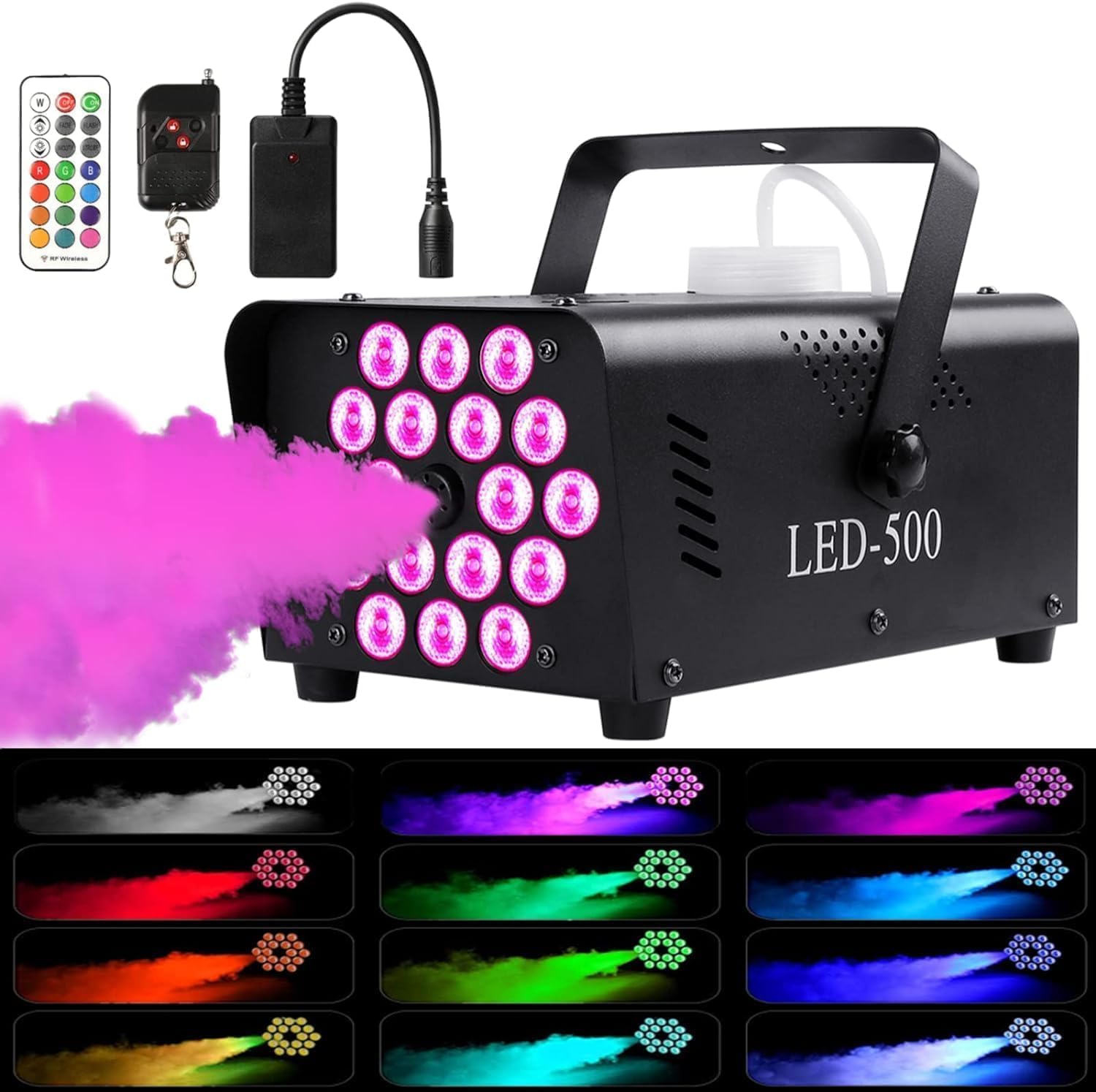 Zetsuto 500W FOG スモークマシン フォグマシン 18個のLEDライト&13個のカラフルなライト効果 ポータブルスモークマシン リモコン付き ハロウィンスモークマシン フォグフォガーマシン パーティー、結婚式、DJ、ステージショー用 舞台ライト の商品画像