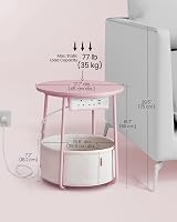 VASAGLE Round Side Table with Charging Station Jelly Pink Cream White LET228R03 view 5