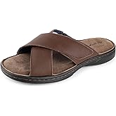 TIESTRA Mens Napa Leather Slides Sandals Soft Cushion Dress Sandals with Memory Foam Footbed Comfortable & Lightweight Summer Beach Indoor & Outdoor Slip On Casual Footwear