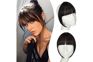 Fanguilar Clip in Bangs-Fake Bangs Hair Clip Dark Brown French Bangs Hair Clip on Bangs For Women Clip Faux Bangs Hair Extensions Fringe With Temples Hairpieces Curved Bangs For Daily Wear