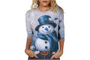 oelaio Clearance Women's Christmas Snowmen Printed Tops Crewneck Long Sleeve Christmas Tops Casual 2024 Holiday Tops Loose